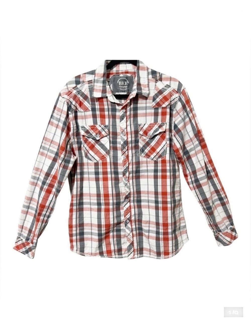 BKE Men's Vintage Plaid Relaxed Fit Ripstop Button Down Western Shirt Medium